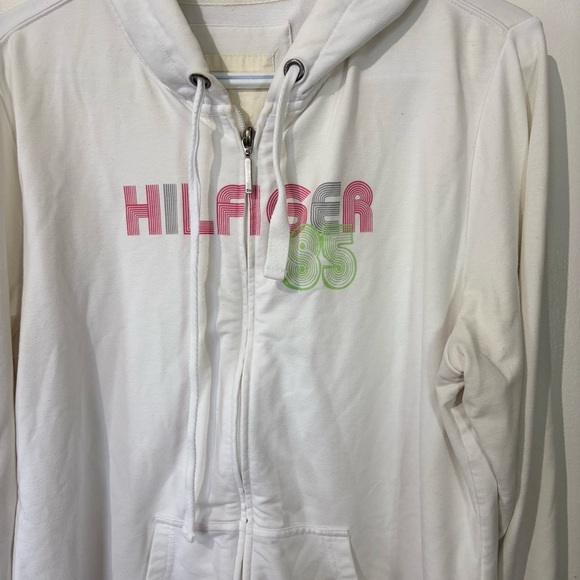 🎉4/30$🎉 Tommy Hilfiger White Zip-Up Hoodie - Fits L/XL - Picture 3 of 5